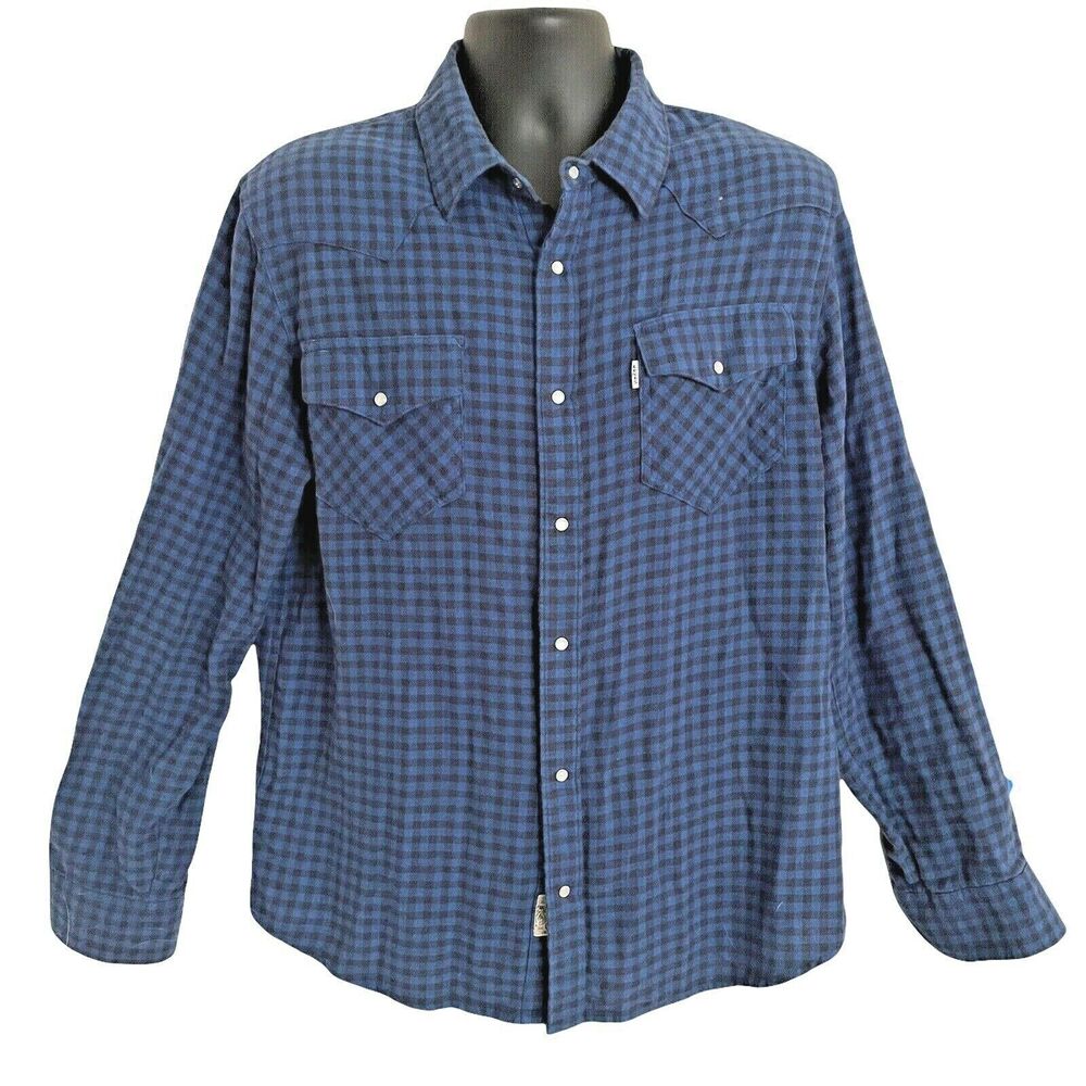 Levi‎ Strauss Two Horse Brand Sz L Western Pearl Snap Shacket Shirt Jacket Plaid